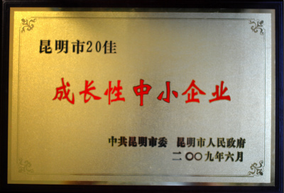 2009年，昆明市20佳成長(zhǎng)性中小企業(yè).jpg